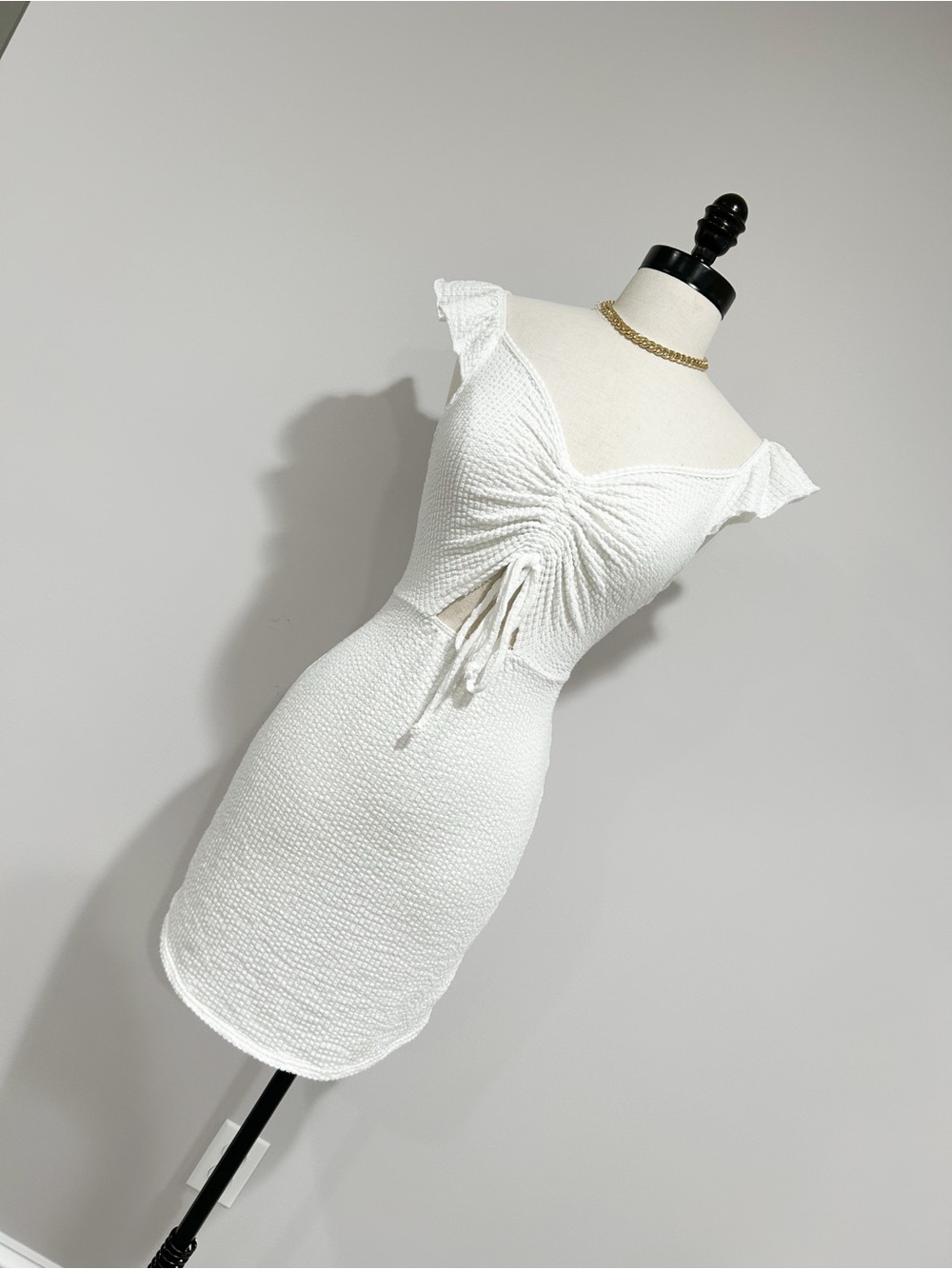 Caution To The Wind White Ruched Tie-Front Mini Dress